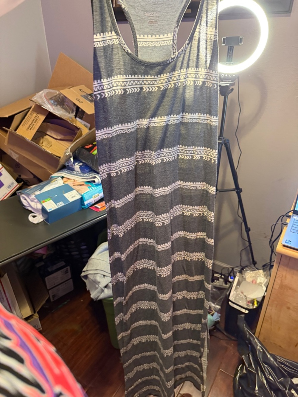 Striped Grey & White Racerback Maxi Dress